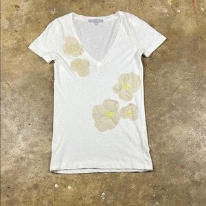 J. Crew Floral Embellished V-Neck White Top
Size: Small